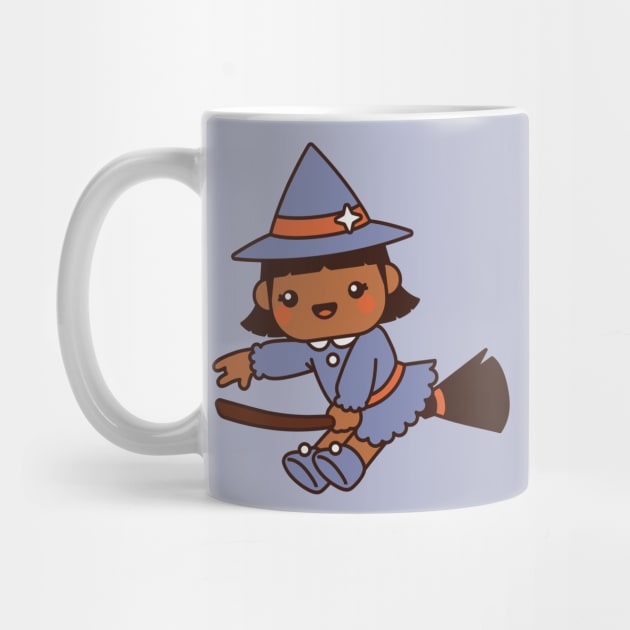 Cute Kawaii Witch Kid Flying on a Broomstick by SLAG_Creative